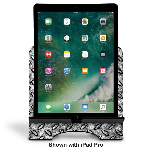Diamond Plate Stylized Tablet Stand - Front with ipad