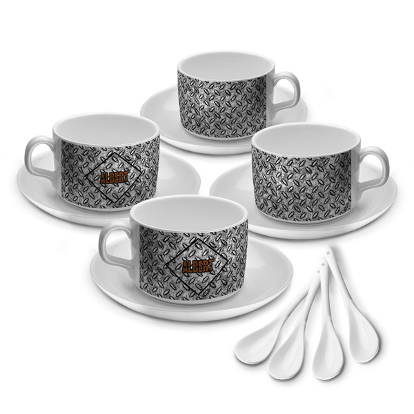 Custom Diamond Plate Tea Cup - Set of 4 (Personalized)