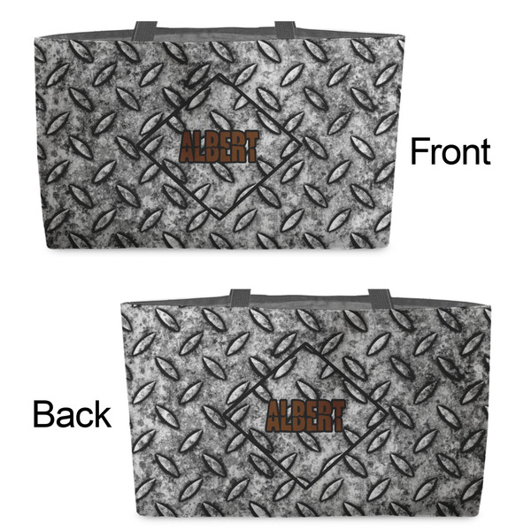 Diamond Plate Tote w/Black Handles - Front & Back Views