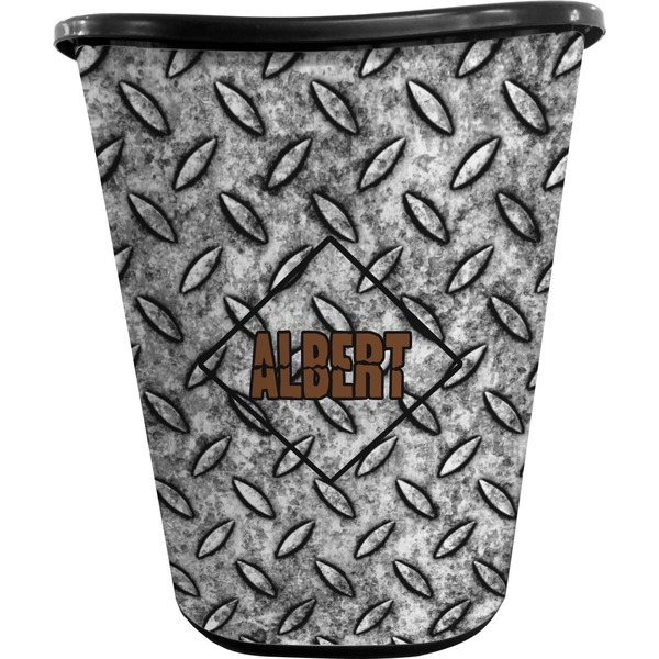Custom Diamond Plate Waste Basket - Double Sided (Black) (Personalized)