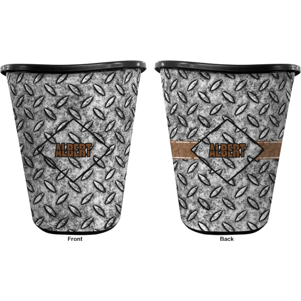 Diamond Plate Trash Can Black - Front and Back - Apvl