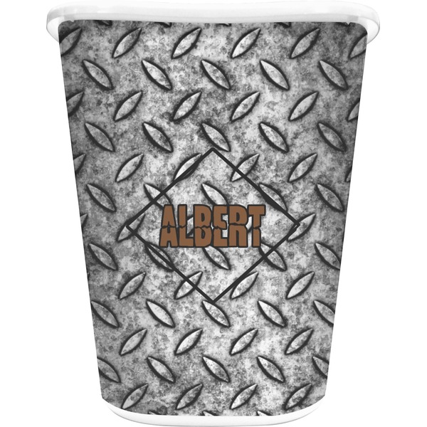 Custom Diamond Plate Waste Basket - Single Sided (White) (Personalized)