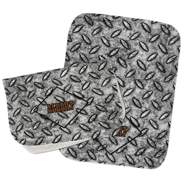 Diamond Plate Two Rectangle Burp Cloths - Open & Folded