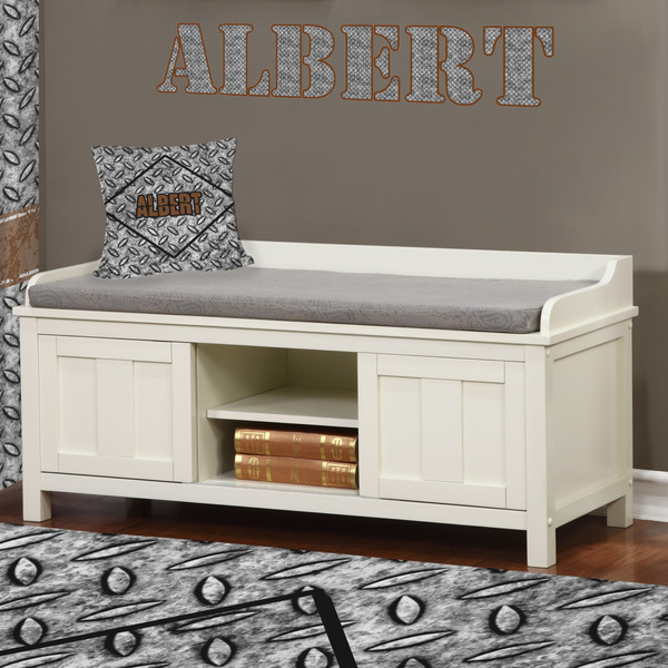 Diamond Plate Wall Name Decal Above Storage bench