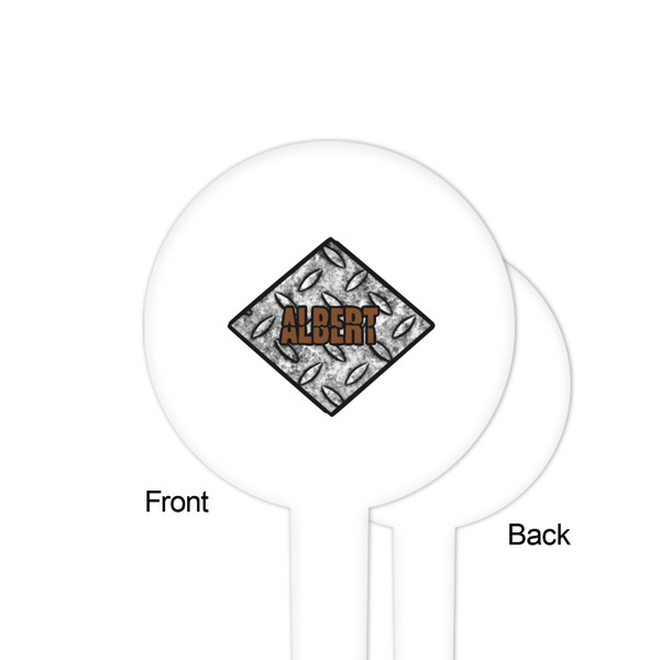 Diamond Plate White Plastic 4" Food Pick - Round - Single Sided - Front & Back