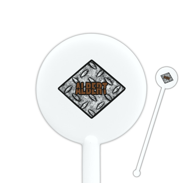Custom Diamond Plate 5.5" Round Plastic Stir Sticks - White - Single Sided (Personalized)