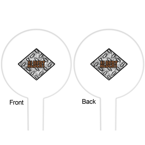 Diamond Plate White Plastic 6" Food Pick - Round - Double Sided - Front & Back