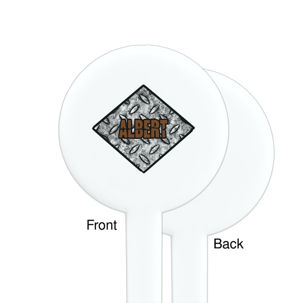 Diamond Plate White Plastic 7" Stir Stick - Single Sided - Round - Front & Back