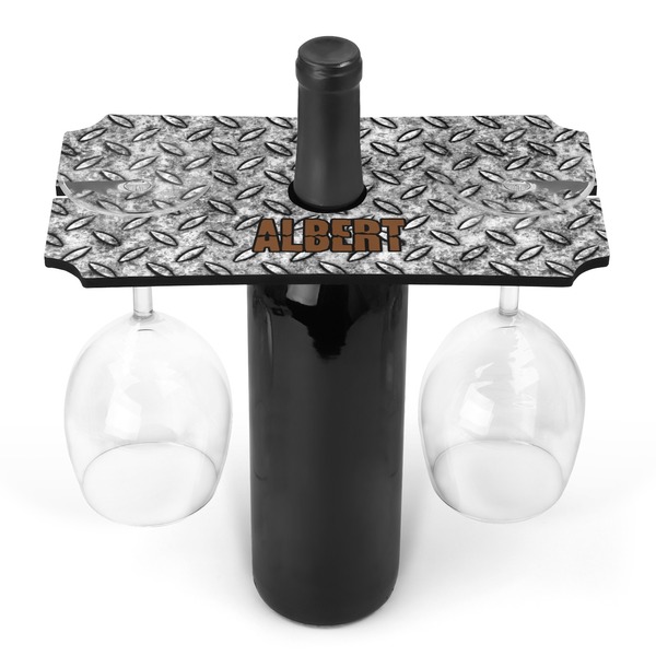 Custom Diamond Plate Wine Bottle & Glass Holder (Personalized)