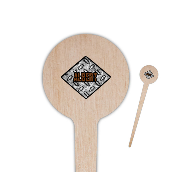 Custom Diamond Plate 4" Round Wooden Food Picks - Single Sided (Personalized)
