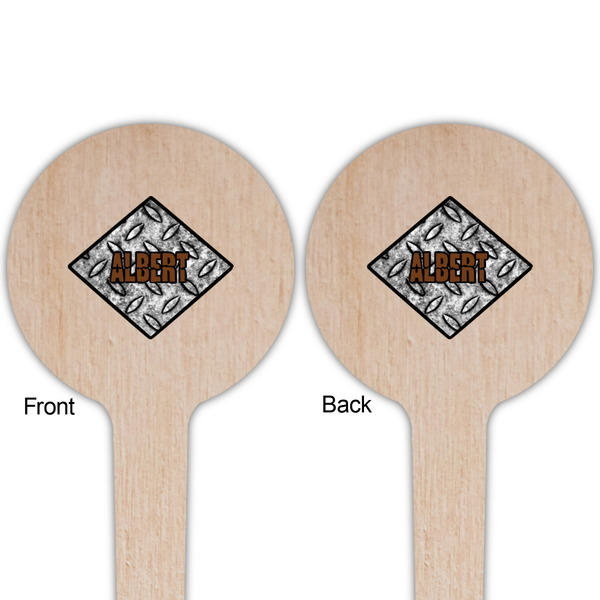 Diamond Plate Wooden 4" Food Pick - Round - Double Sided - Front & Back