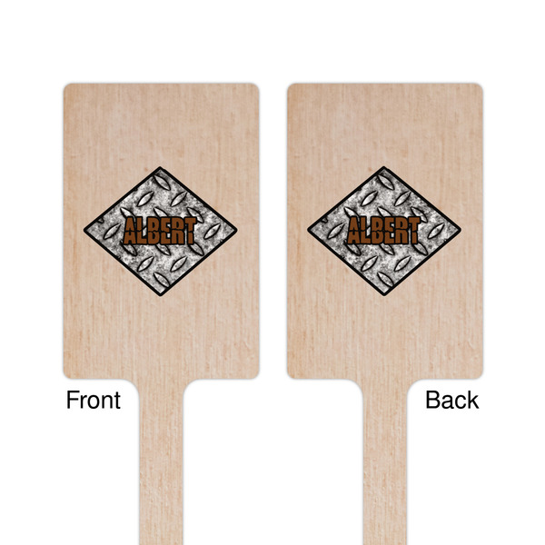 Diamond Plate Wooden 6.25" Stir Stick - Rectangular - Double Sided - Front & Back