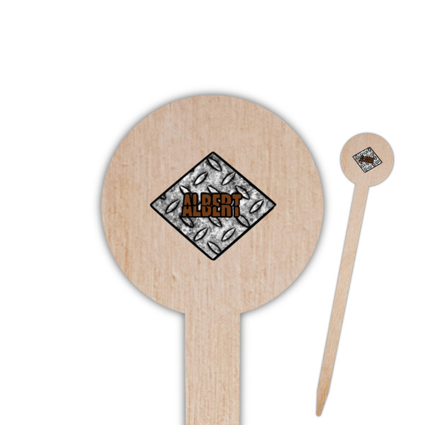 Custom Diamond Plate 6" Round Wooden Food Picks - Double Sided (Personalized)