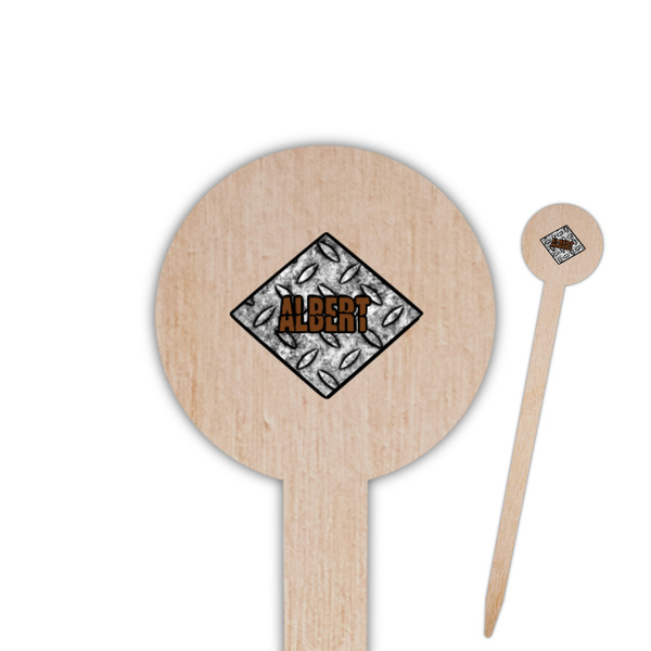 Custom Diamond Plate Round Wooden Food Picks (Personalized)