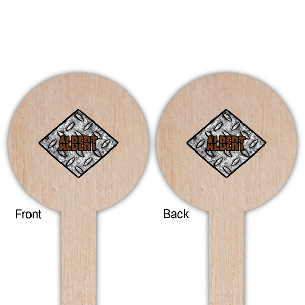Diamond Plate Wooden 6" Food Pick - Round - Double Sided - Front & Back
