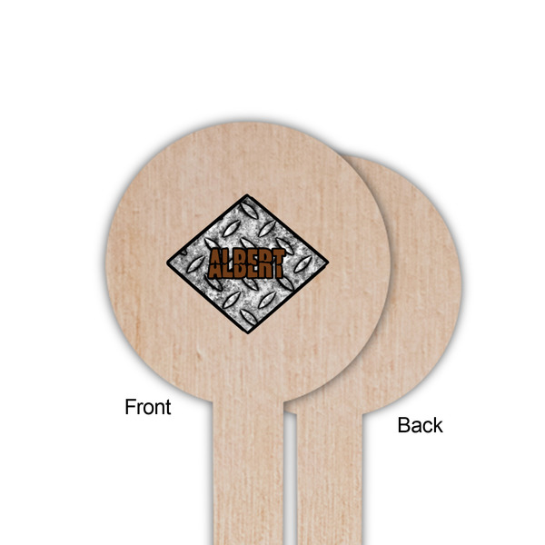 Diamond Plate Wooden 6" Food Pick - Round - Single Sided - Front & Back