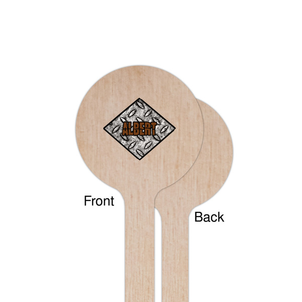 Diamond Plate Wooden 7.5" Stir Stick - Round - Single Sided - Front & Back