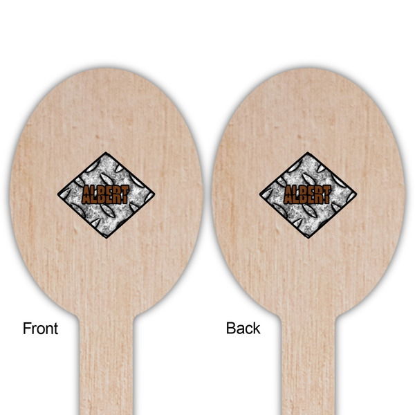 Diamond Plate Wooden Food Pick - Oval - Double Sided - Front & Back