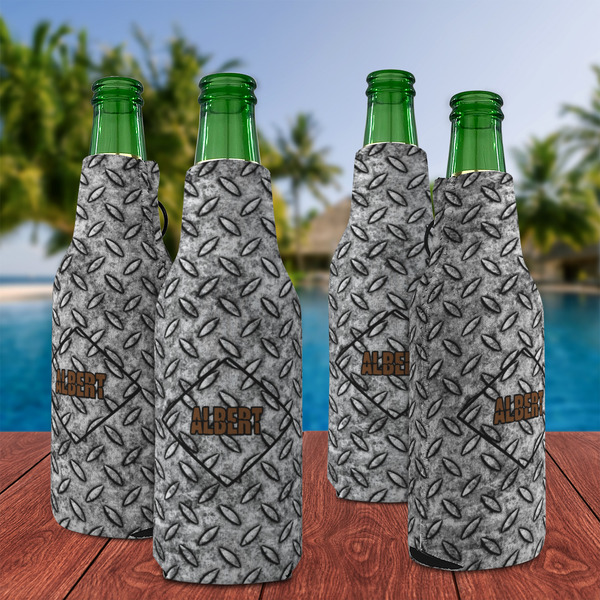 Diamond Plate Zipper Bottle Cooler - Set of 4 - LIFESTYLE