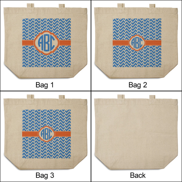 Zigzag 3 Reusable Cotton Grocery Bags - Front & Back View