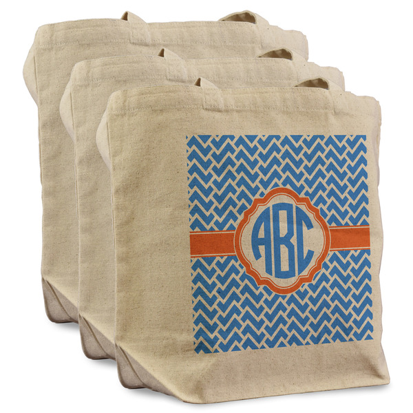 Zigzag 3 Reusable Cotton Grocery Bags - Front View