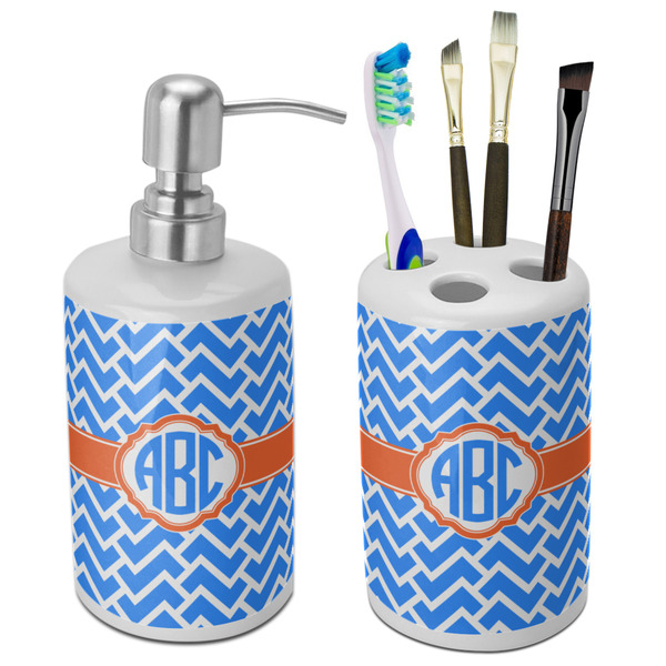Custom Zigzag Ceramic Bathroom Accessories Set (Personalized)