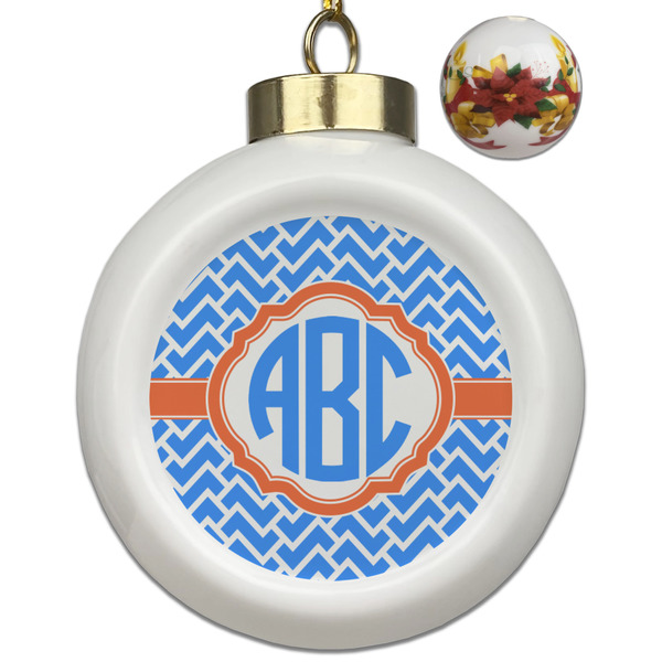 Custom Zigzag Ceramic Ball Ornaments - Poinsettia Garland (Personalized)