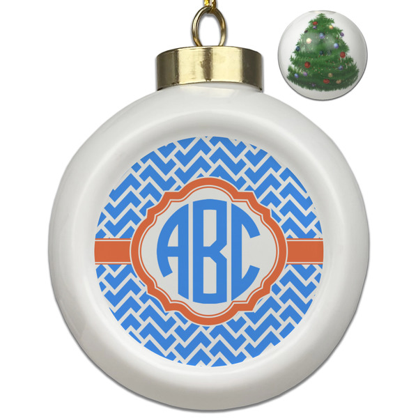 Custom Zigzag Ceramic Ball Ornament - Christmas Tree (Personalized)