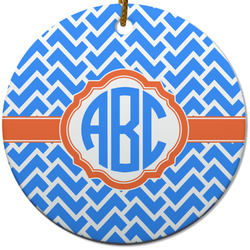 Zigzag Round Ceramic Ornament w/ Monogram