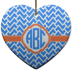 Zigzag Heart Ceramic Ornament w/ Monogram