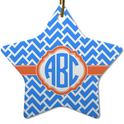 Zigzag Star Ceramic Ornament w/ Monogram