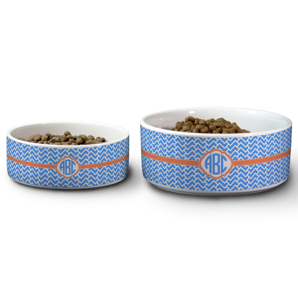 Zigzag Ceramic Dog Bowls - Size Comparison