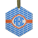 Zigzag Flat Glass Ornament - Hexagon w/ Monogram