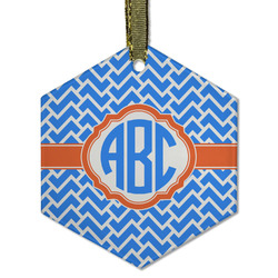 Zigzag Flat Glass Ornament - Hexagon w/ Monogram