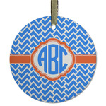 Zigzag Flat Glass Ornament - Round w/ Monogram