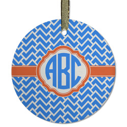 Zigzag Flat Glass Ornament - Round w/ Monogram