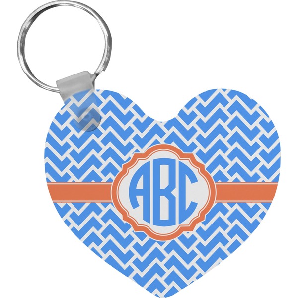 Custom Zigzag Heart Plastic Keychain w/ Monogram