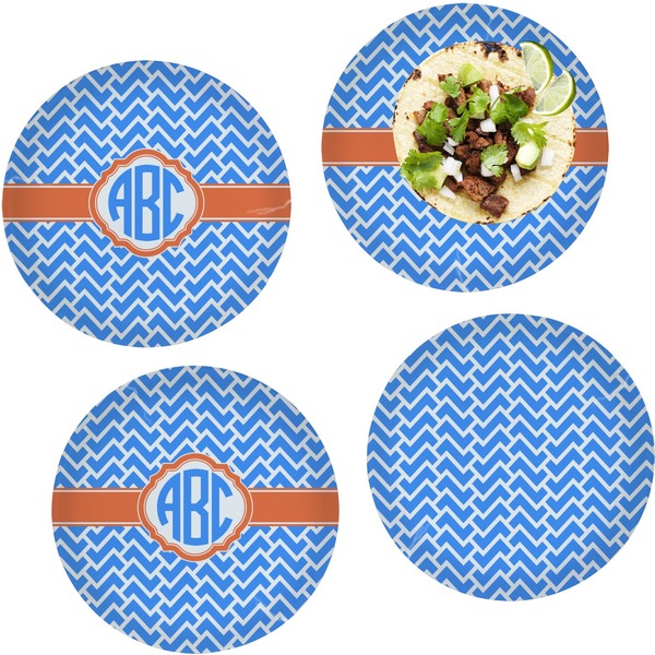 Custom Zigzag Set of 4 Glass Lunch / Dinner Plate 10" (Personalized)