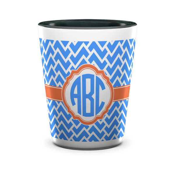 Custom Zigzag Ceramic Shot Glass - 1.5 oz - Two Tone - Set of 4 (Personalized)