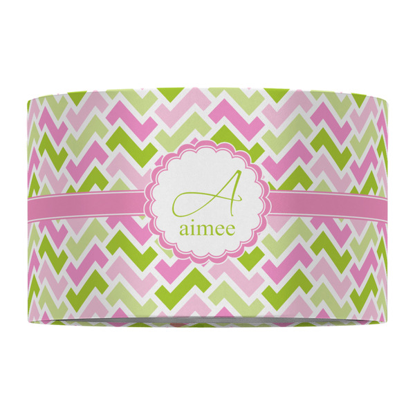 Pink & Green Geometric 12" Drum Lampshade - FRONT (Fabric)
