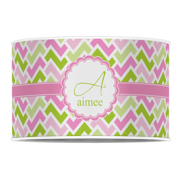 Pink & Green Geometric 12" Drum Lampshade - FRONT (Poly Film)