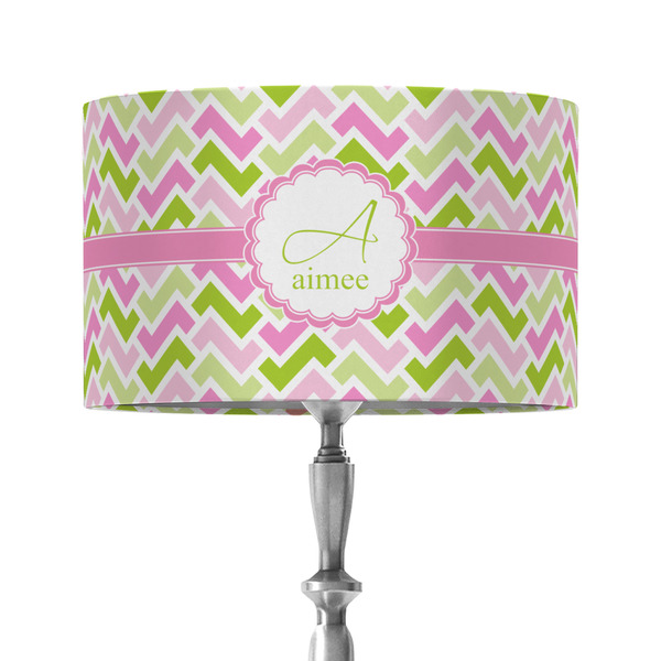 Custom Pink & Green Geometric 12" Drum Lamp Shade - Fabric (Personalized)