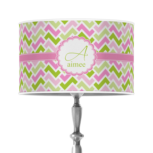 Custom Pink & Green Geometric 12" Drum Lamp Shade - Poly-film (Personalized)