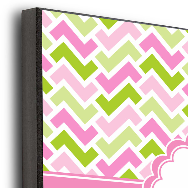 Pink & Green Geometric 12x12 Wood Print - Closeup