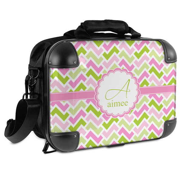 Custom Pink & Green Geometric Hard Shell Briefcase (Personalized)