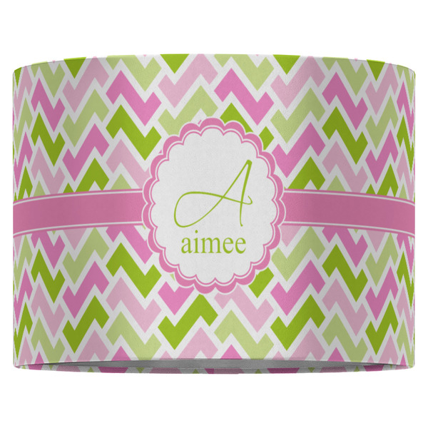 Pink & Green Geometric 16" Drum Lampshade - FRONT (Fabric)
