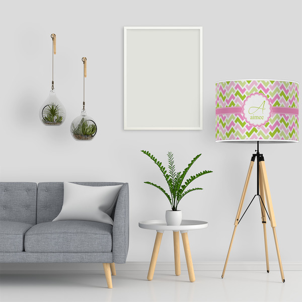 Pink & Green Geometric 16" Drum Lampshade - LIFESTYLE