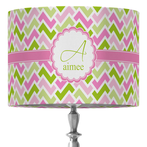 Custom Pink & Green Geometric 16" Drum Lamp Shade - Fabric (Personalized)