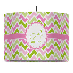 Pink & Green Geometric 16" Drum Pendant Lamp - Fabric (Personalized)