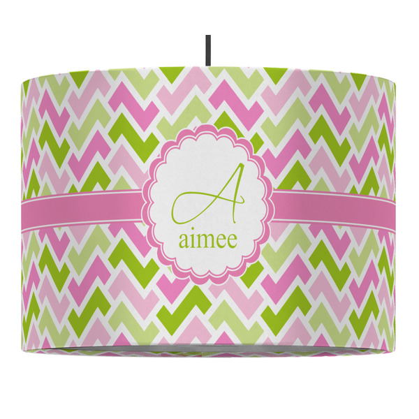 Custom Pink & Green Geometric 16" Drum Pendant Lamp - Fabric (Personalized)